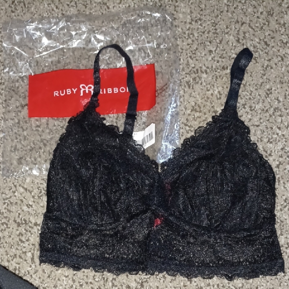 New Ruby Ribbon Black Lace Bralette